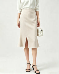 Triacetate High Waist Slit Hem Skirt