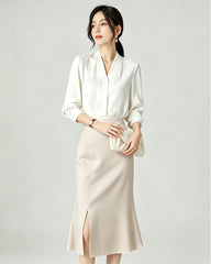 Triacetate High Waist Slit Hem Skirt