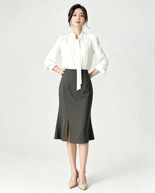 Triacetate High Waist Slit Hem Skirt