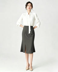 Triacetate High Waist Slit Hem Skirt