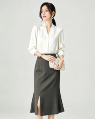 Triacetate High Waist Slit Hem Skirt