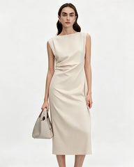 Triacetate Ruched Waist Midi Dress