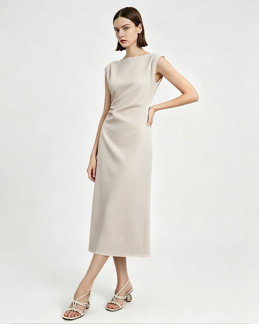 Triacetate Ruched Waist Midi Dress