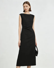 Triacetate Ruched Waist Midi Dress