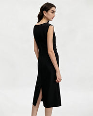 Triacetate Ruched Waist Midi Dress