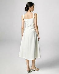 Triacetate Square Neck Pleated Waist Midi Dress