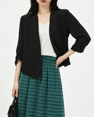 Triacetate Collarless Cropped Blazer with Silk Lining