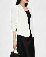 Triacetate Collarless Cropped Blazer with Silk Lining