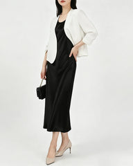 Triacetate Collarless Cropped Blazer with Silk Lining