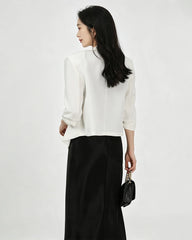 Triacetate Collarless Cropped Blazer with Silk Lining