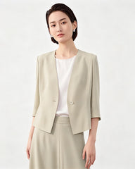 Triacetate Collarless V Neck Blazer