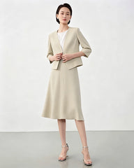 Triacetate Collarless V Neck Blazer