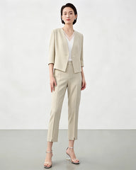Triacetate Collarless V Neck Blazer