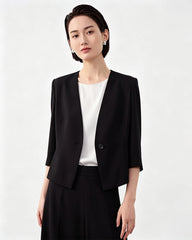 Triacetate Collarless V Neck Blazer