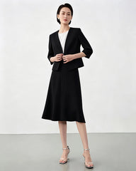 Triacetate Collarless V Neck Blazer