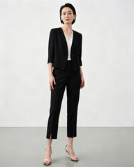 Triacetate Collarless V Neck Blazer