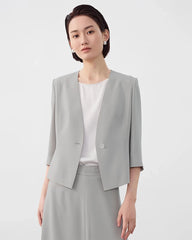 Triacetate Collarless V Neck Blazer