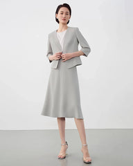 Triacetate Collarless V Neck Blazer