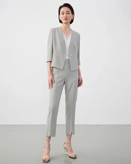Triacetate Collarless V Neck Blazer
