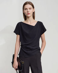 Triacetate Cowl Neck Asymmetric Hem Top