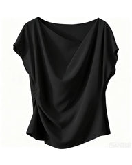 Triacetate Cowl Neck Asymmetric Hem Top