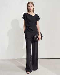 Triacetate Cowl Neck Asymmetric Hem Top