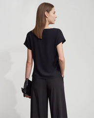 Triacetate Cowl Neck Asymmetric Hem Top