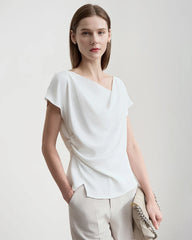 Triacetate Cowl Neck Asymmetric Hem Top