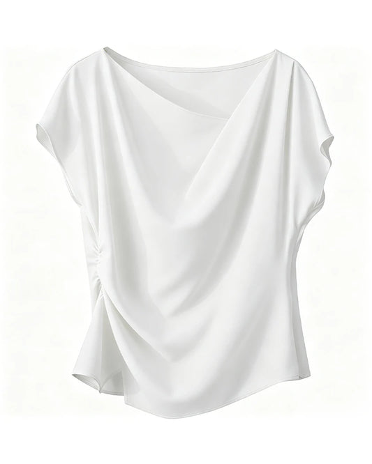 Triacetate Cowl Neck Asymmetric Hem Top