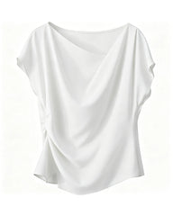 Triacetate Cowl Neck Asymmetric Hem Top