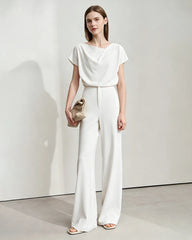 Triacetate Cowl Neck Asymmetric Hem Top