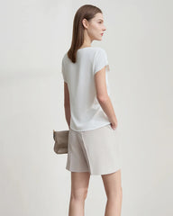 Triacetate Cowl Neck Asymmetric Hem Top