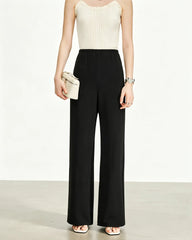 Triacetate Elastic Waist Wide Leg Pants
