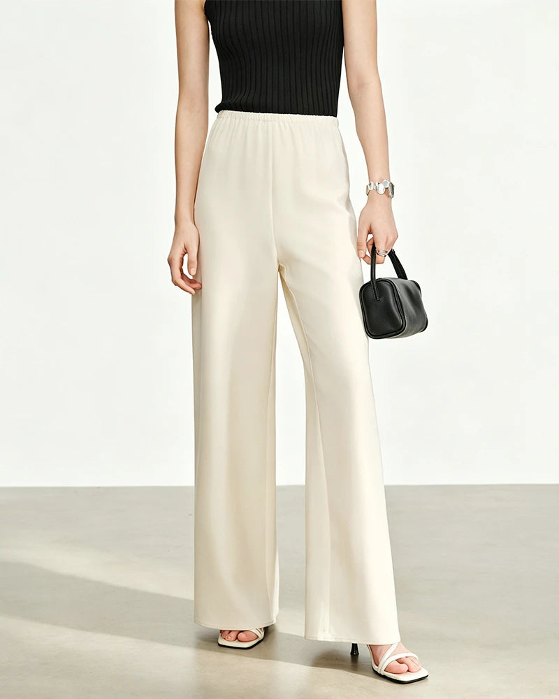 Triacetate Elastic Waist Wide Leg Pants