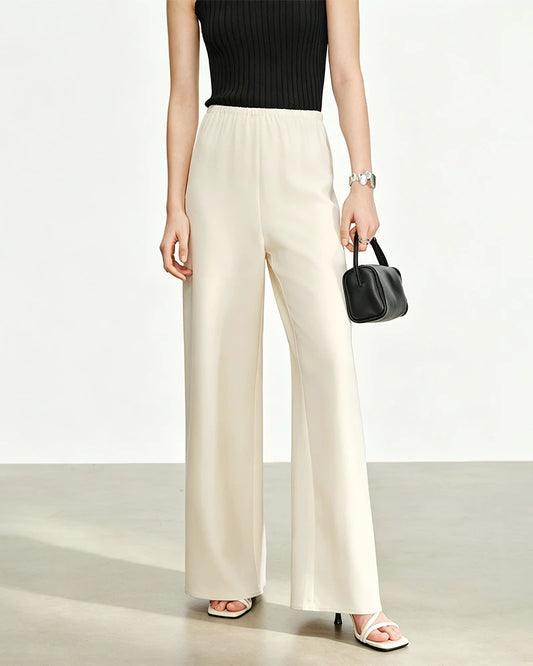 Triacetate Elastic Waist Wide Leg Pants
