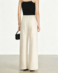 Triacetate Elastic Waist Wide Leg Pants