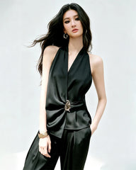 Triacetate Halter Draped Top