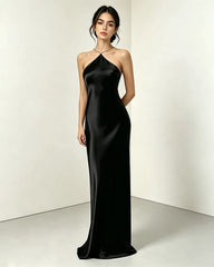 Triacetate Halter Maxi Dress with Silk Lining