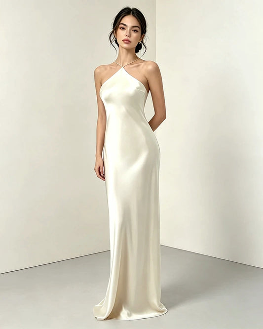 Triacetate Halter Maxi Dress with Silk Lining