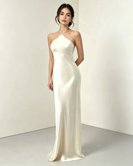 Triacetate Halter Maxi Dress with Silk Lining