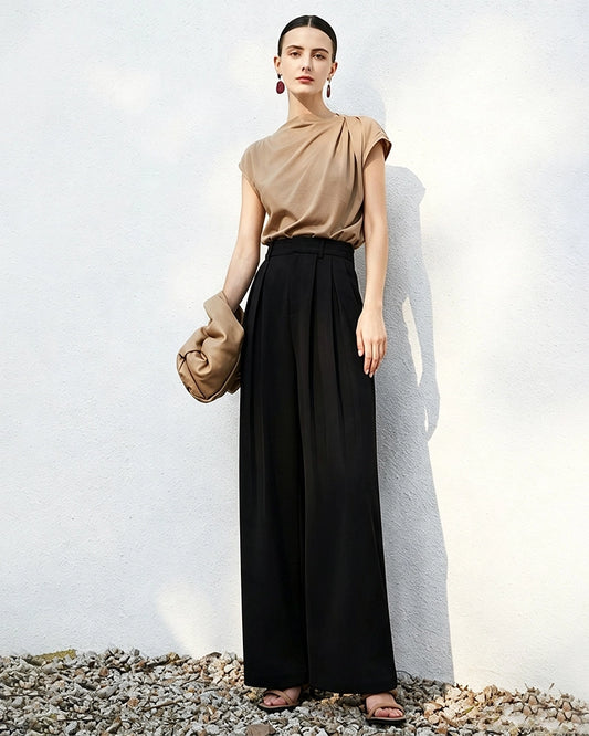 Triacetate High Waisted Pleated Straight Leg Trousers