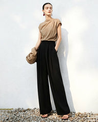 Triacetate High Waisted Pleated Straight Leg Trousers