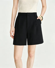 Triacetate High Waisted Pleated Wide Leg Shorts