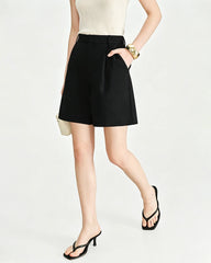 Triacetate High Waisted Pleated Wide Leg Shorts