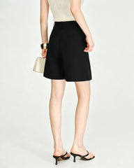 Triacetate High Waisted Pleated Wide Leg Shorts