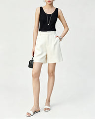 Triacetate High Waisted Pleated Wide Leg Shorts