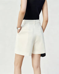 Triacetate High Waisted Pleated Wide Leg Shorts
