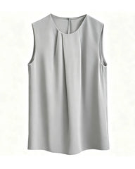 Triacetate Pleated Crew Neck Sleeveless Blouse