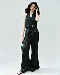 Triacetate Pleated Wide Leg Trousers