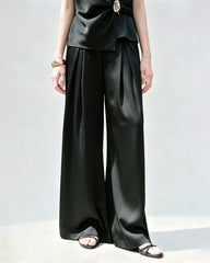 Triacetate Pleated Wide Leg Trousers